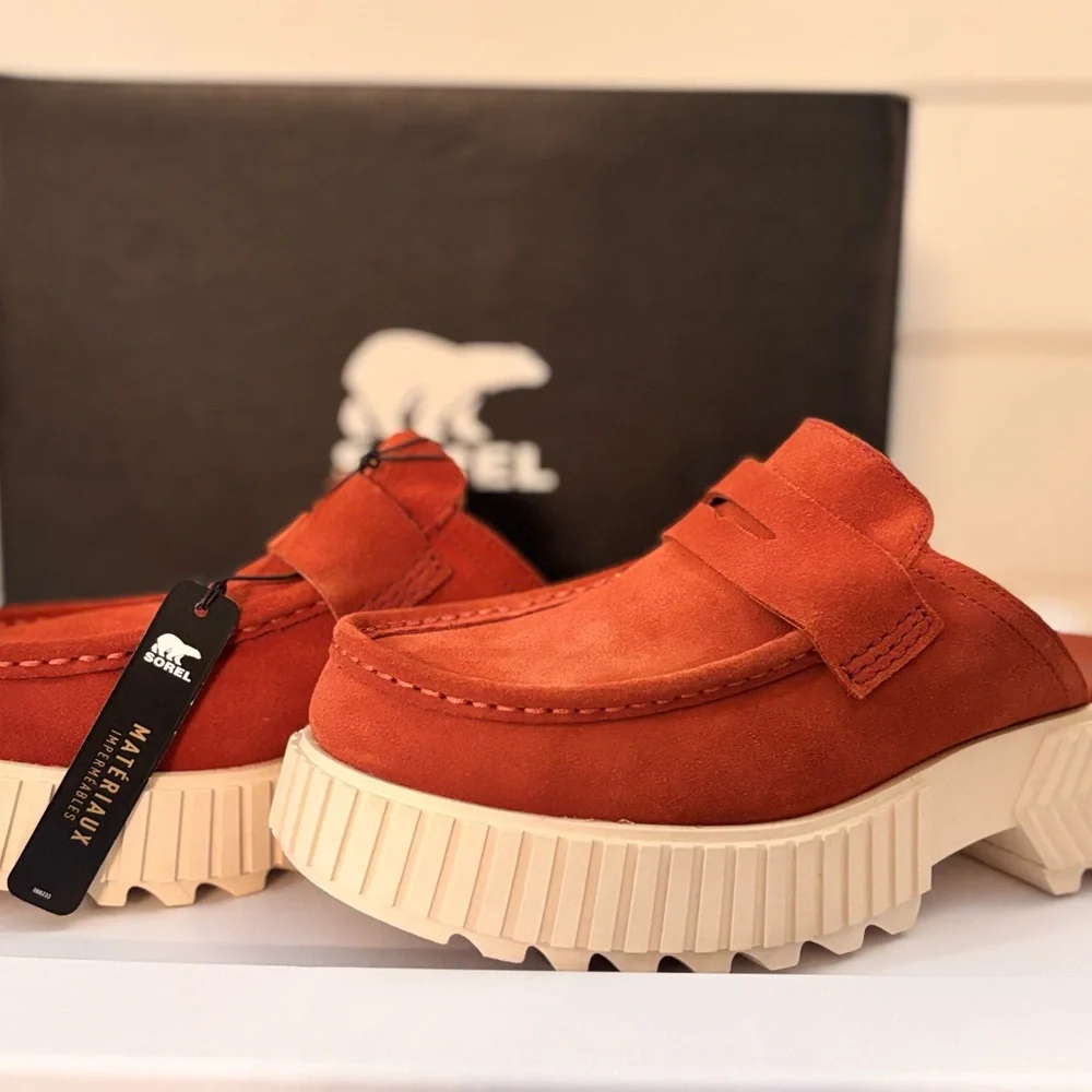 Sorel Women's Suede Ona Ave Penny Loafer Mule in Rust Suede NIB - Picture 2 of 4